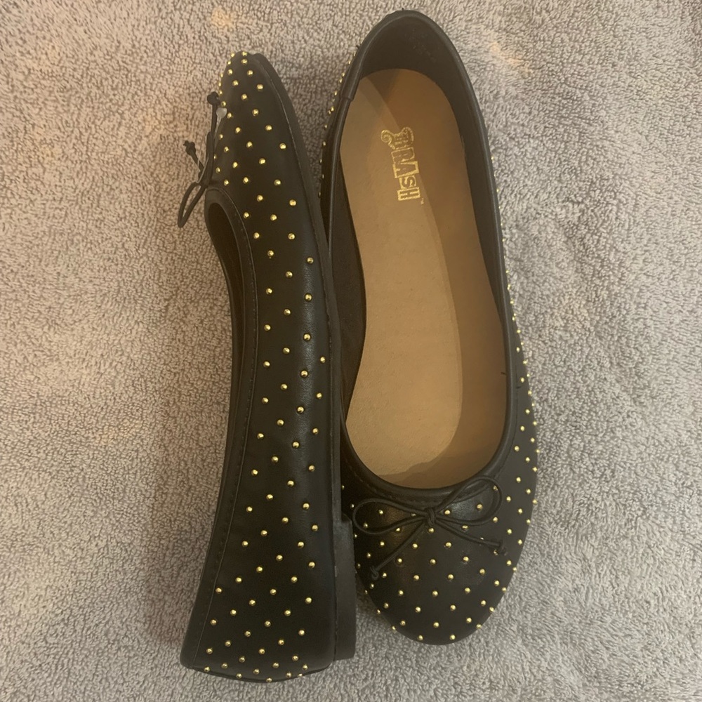 NWT Black flats with gold studs size 8